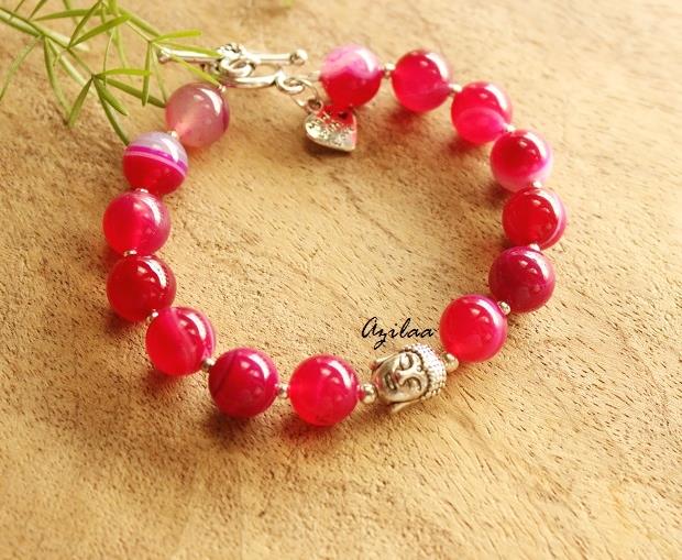 Pink Buddha agate gemstone beaded Bracelet
