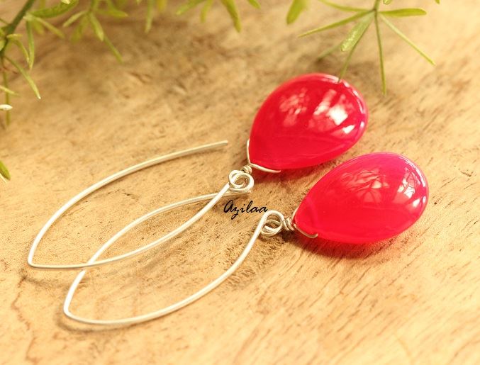 Pink Chalcedony gemstone sterling silver handmade earrings