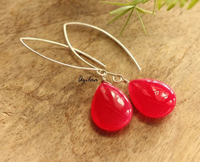 Pink Chalcedony gemstone sterling silver handmade earrings