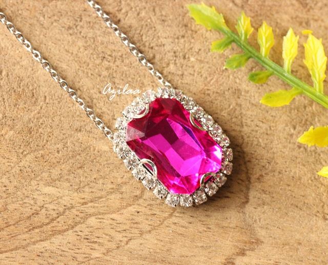 Pink Crystal CZ pendant silver necklace