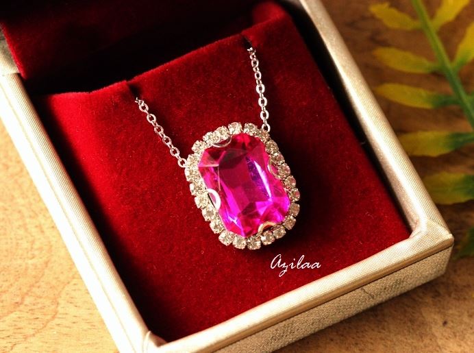 Pink Crystal CZ pendant silver necklace