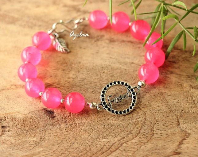 Pink Friend charm gemstone beaded handmade bracelet