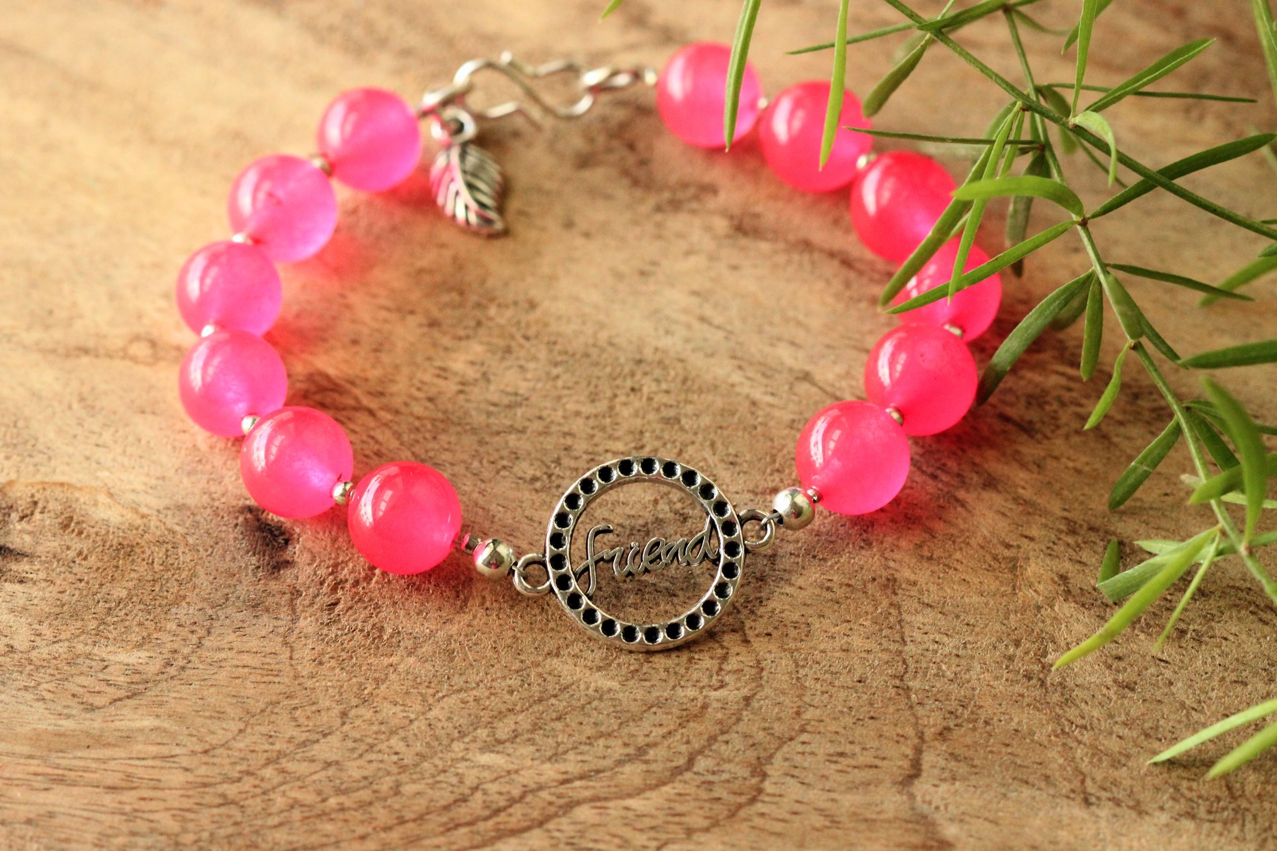 Pink Friend charm gemstone beaded handmade bracelet