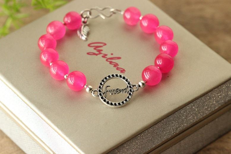 Pink Friend charm gemstone beaded handmade bracelet