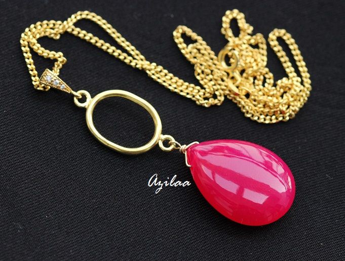 Pink Gemstone Chalcedony Sterling Silver Gold Plated Pendant