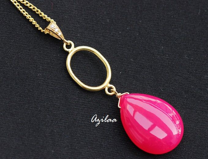 Pink Gemstone Chalcedony Sterling Silver Gold Plated Pendant