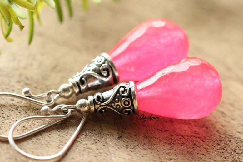 Pink Handmade bead gemstone silver Earrings