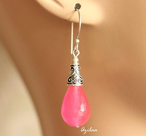 Pink Handmade bead gemstone silver Earrings
