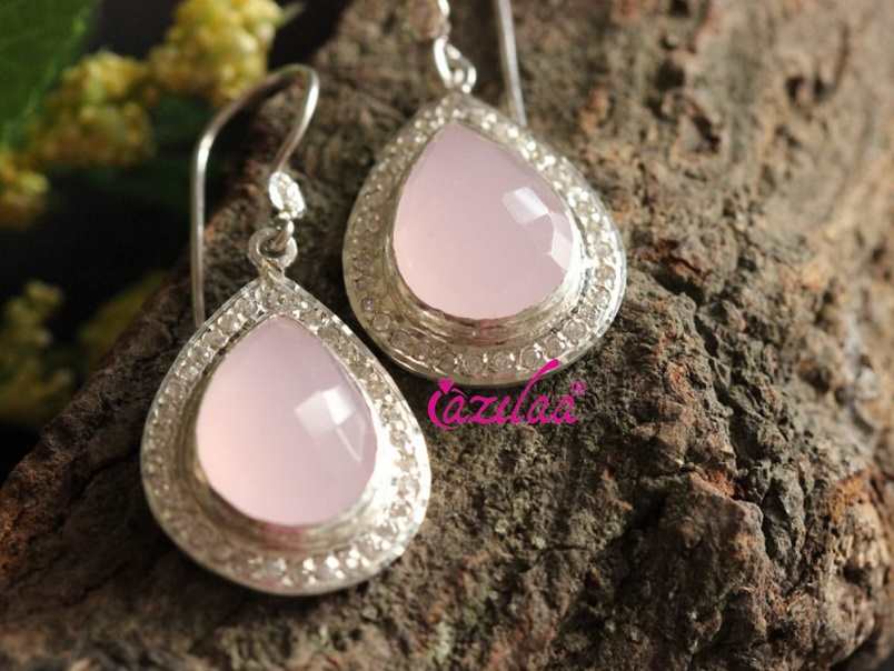 Pink Rose quartz sterling silver gemstone handmade necklace set