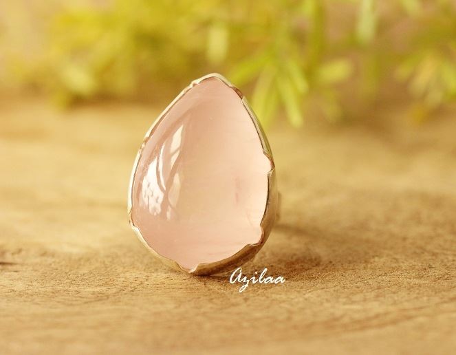 Pink Rose quartz  sterling silver gemstone handmade ring