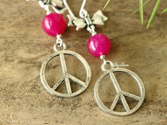 Pink Trendy charm bow silver dangler gemstone earrings