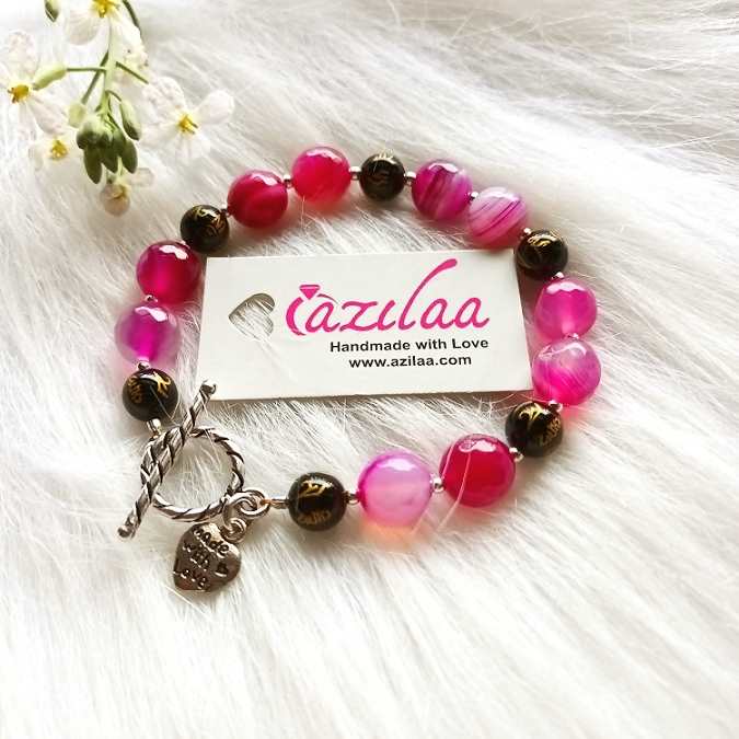 Pink agate onyx mantra gemstone handmade bracelet 1