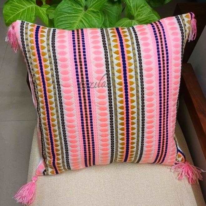 Pink and blue handloom handmade 2 cushion covers