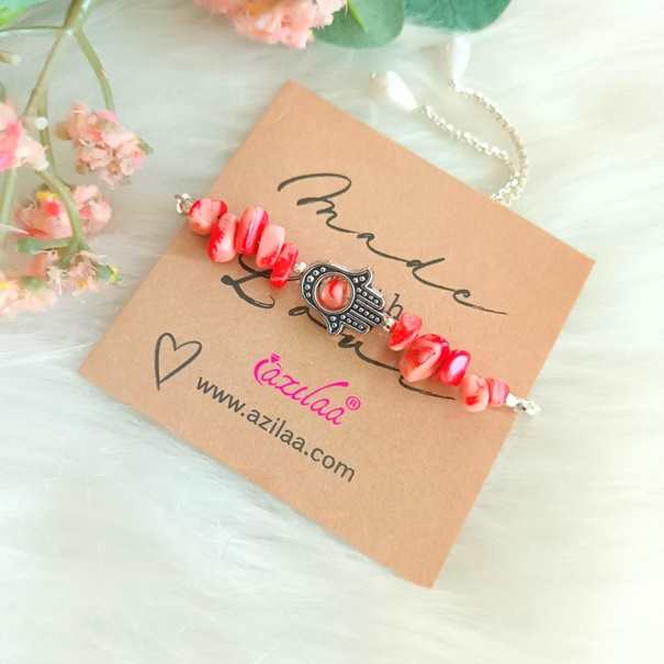 Pink coral Designer gemstone chain charm adjustable bracelet