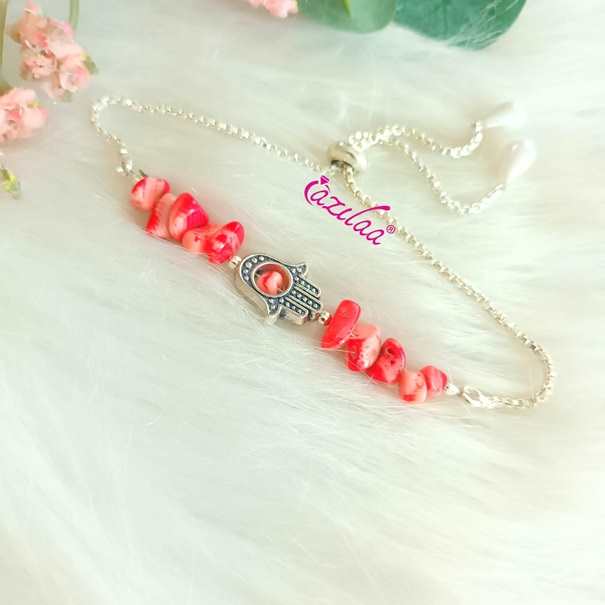 Pink coral Designer gemstone chain charm adjustable bracelet