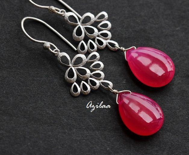 Pink earrings - Chalcedony earrings -Drop earrings - Beaded earrings 