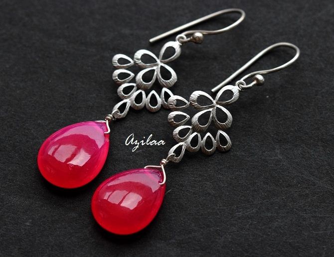 Pink earrings - Chalcedony earrings -Drop earrings - Beaded earrings 