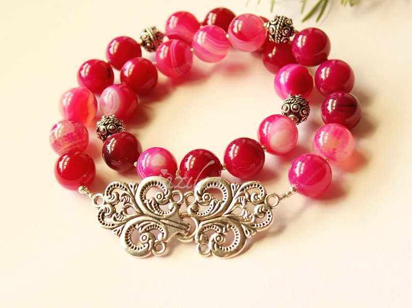 Pink gemstone beaded handmade necklace set