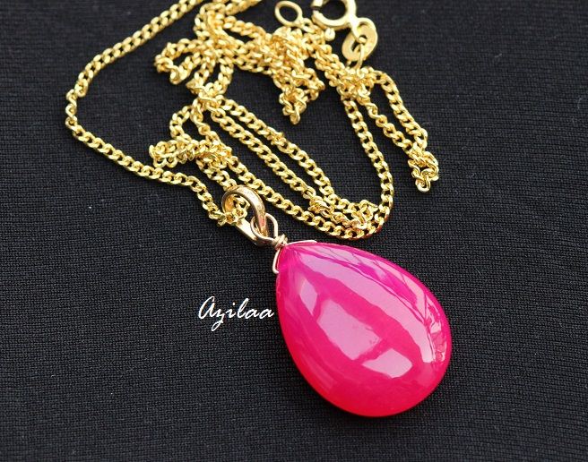 Pink gemstone chalcedony sterling silver gold plated Pendant