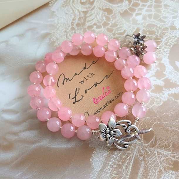 Pink gemstone designer beaded  necklace set 