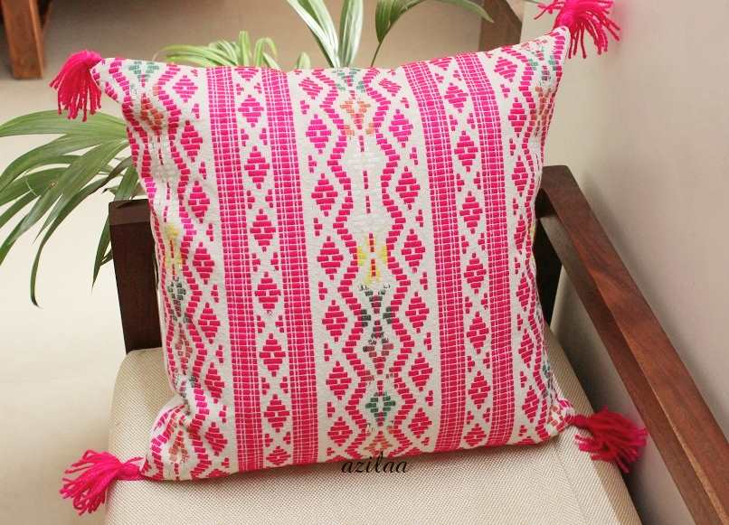 Pink handloom handmade cushion cover 1