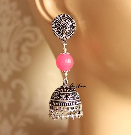 Pink jhumki Handmade bead gemstone Earrings