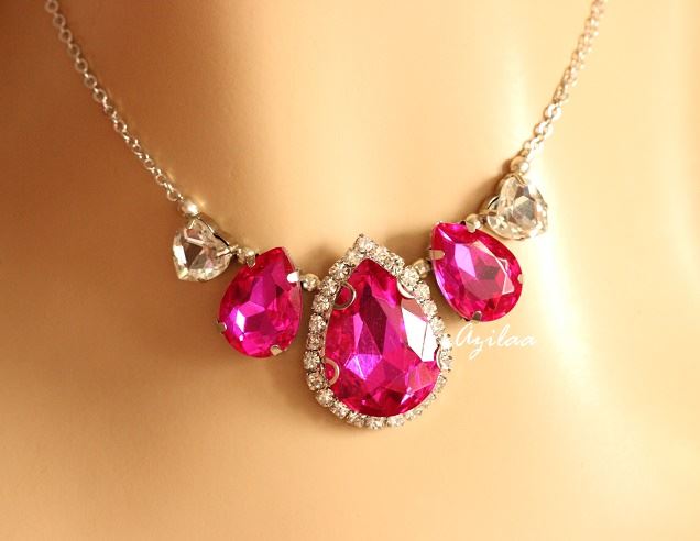Pink pendant Crystal CZ pendant necklace