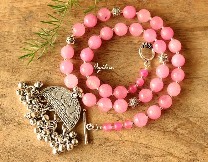 Pink gemstone handmade Pendant necklace earring