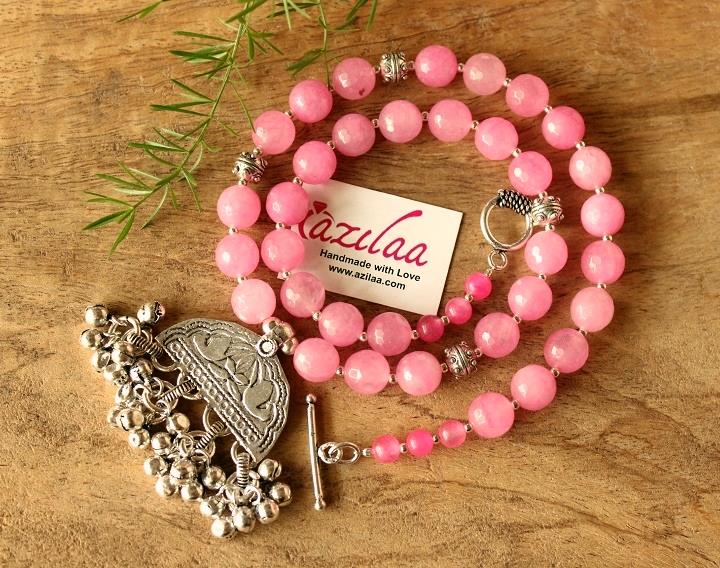 Pink gemstone handmade Pendant necklace earring