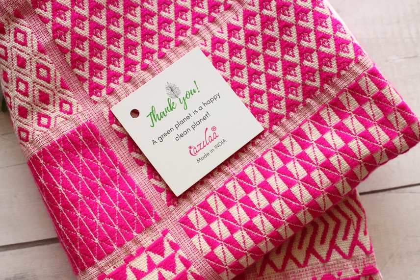 Pink white geometric handloom handmade cushion cover 1