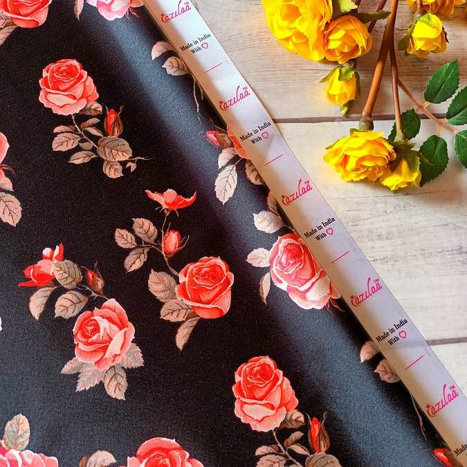 Premium black rose floral square satin scarf 