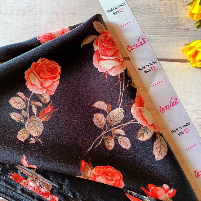 Premium black rose floral square satin scarf 