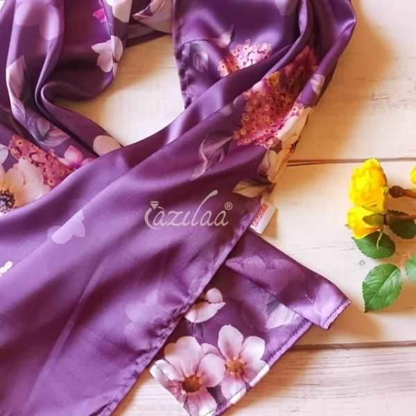 Premium purple warm floral satin scarf