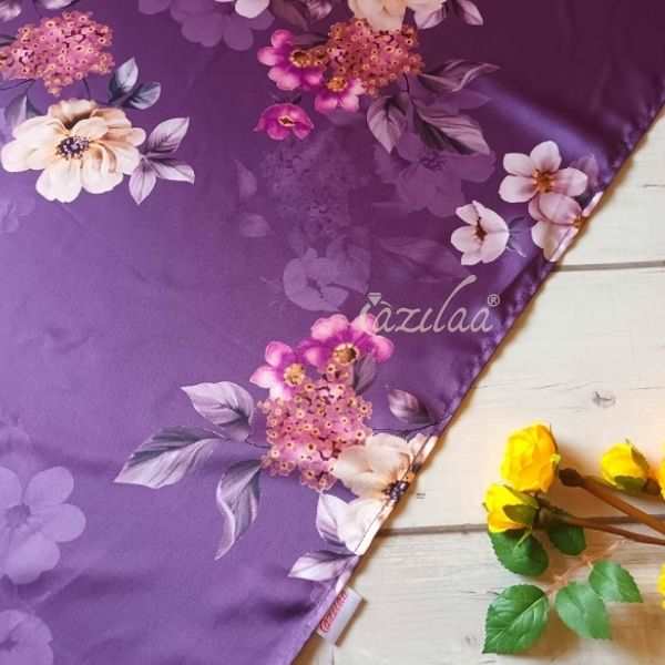 Premium purple warm floral satin scarf