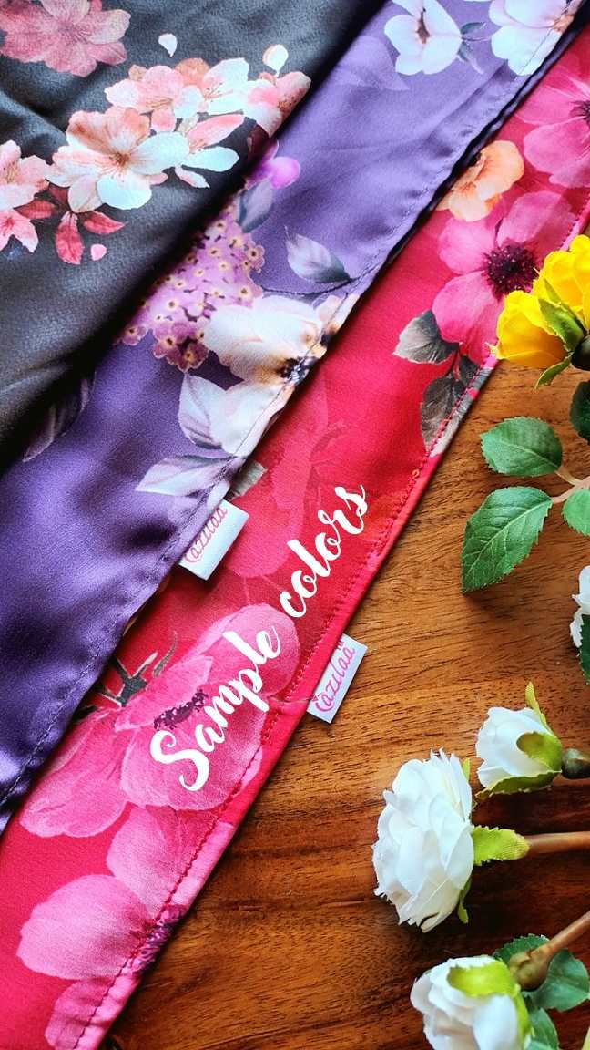 Premium purple warm floral satin scarf