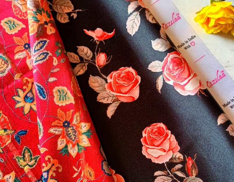 Premium red and black floral square satin scarf set of 2