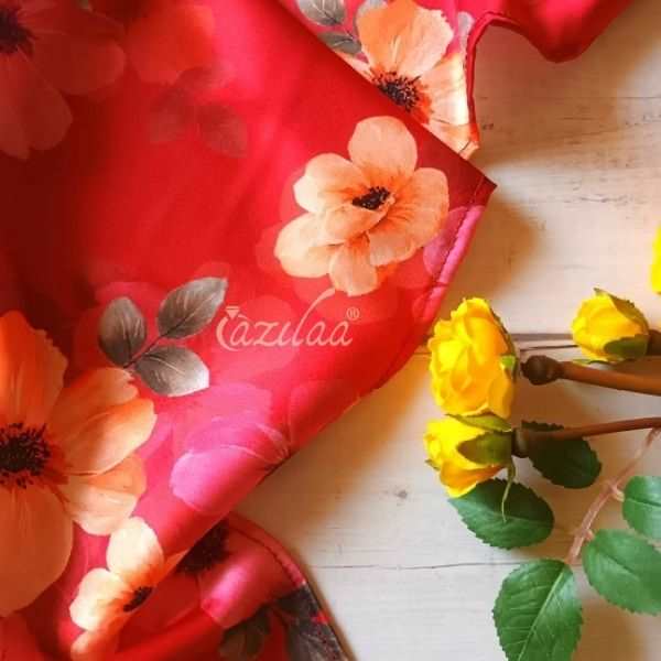 Premium red warm floral satin scarf
