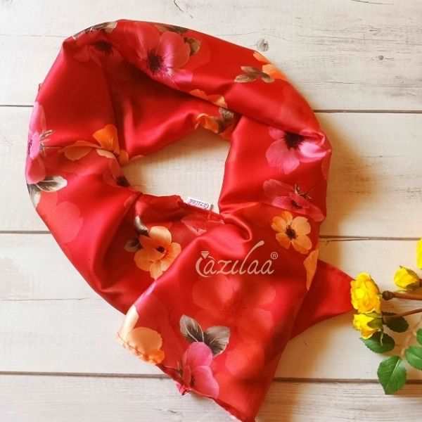 Premium red warm floral satin scarf