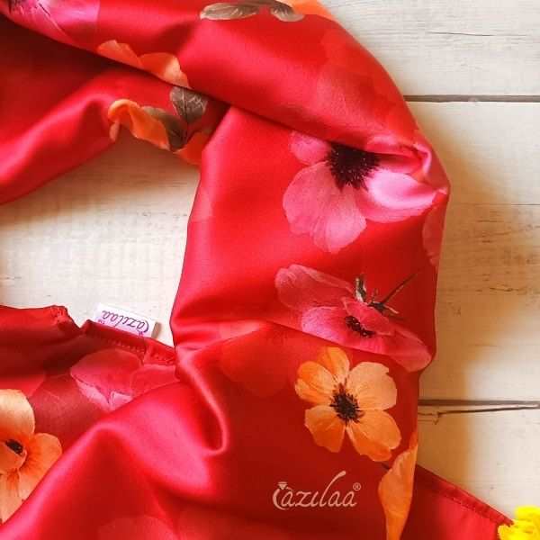Premium red warm floral satin scarf