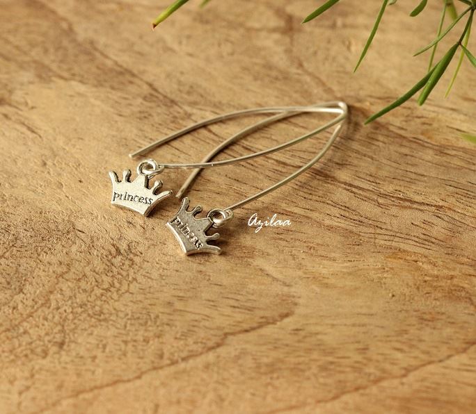 Princess charm silver long dangler  earrings