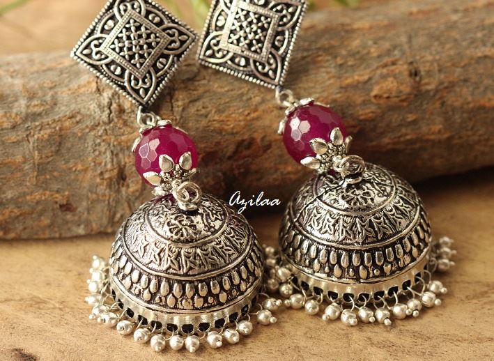 Purple Antique Ethnic stud jhumki earrings