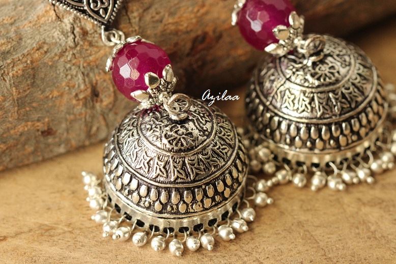 Purple Antique Ethnic stud jhumki earrings