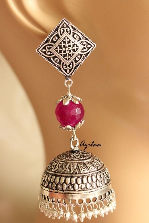 Purple Antique Ethnic stud jhumki earrings