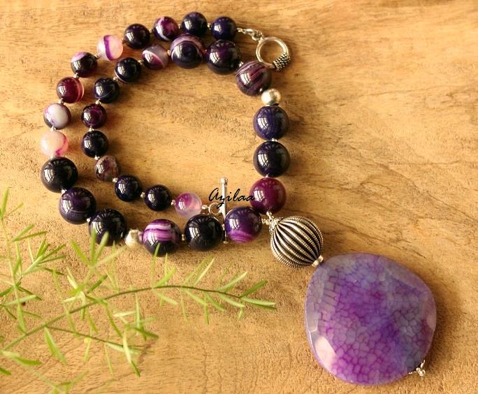 Purple Statement designer gemstone beaded necklace 
