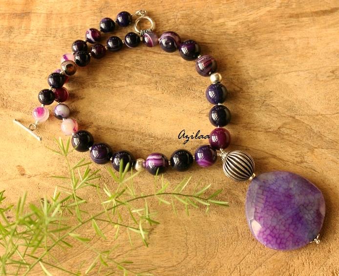 Purple Statement designer gemstone beaded necklace 