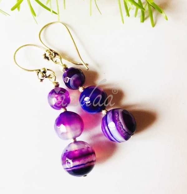 Purple agate layered gemstone handmade necklace 