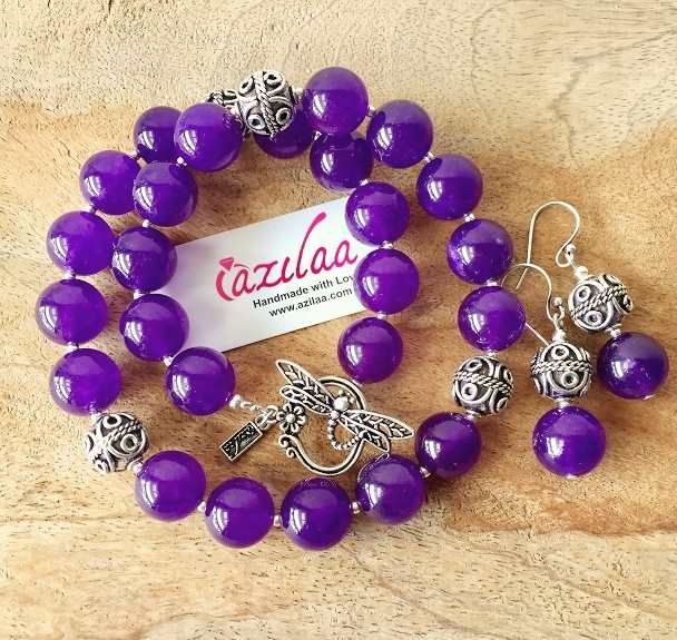 Purple gemstone beaded handmade necklace set