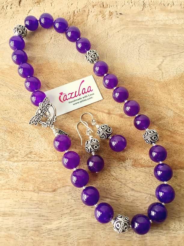 Purple gemstone beaded handmade necklace set