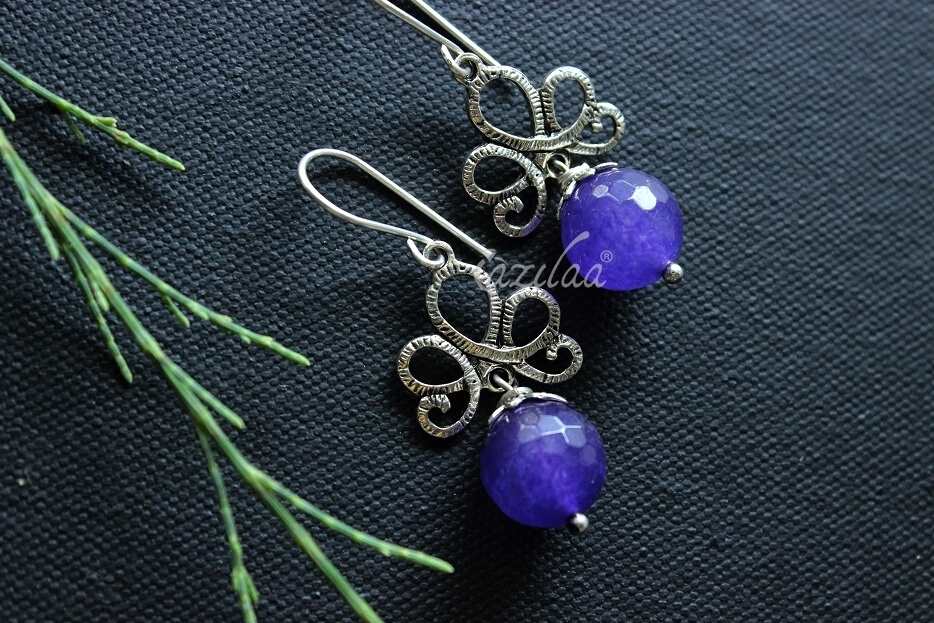 Purple gemstone chandelier silver earrings