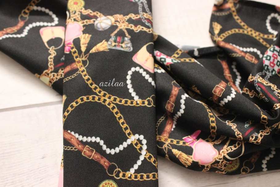 Quirky bejewel satin fabric black pearl scarf